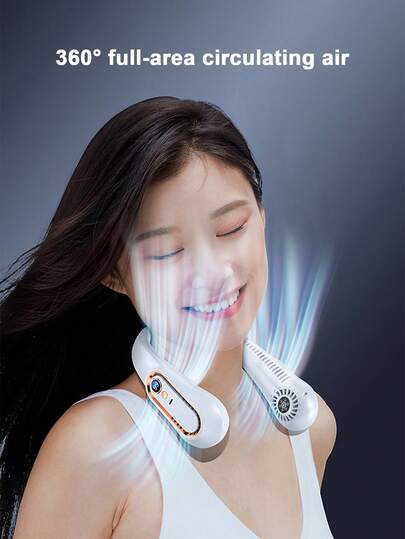 Teckwe Portable And Wearable Bladeless Neck Hanging Fan With LED Digital Display Screen, 5-Speed Speed Regulation, Low Noise, Air Circulation, Essential For Students, Office Workers, Outdoor Sports Travel, Summer, Portable Fan, TPC Charging, Built-In 1200mAh