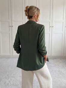 Easowa 女士经典西装外套，适合日常通勤、商务休闲、秋冬季办公室穿着，休闲百搭。 - 軍綠色 - 查看 2