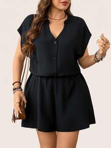 Enliva Plus Size Casual Jumpsuit, Minimalist Fashion For Everyday Wear Vacation Outfits Woman Summer Outfits For Women Summer New Design Simple & Fashionable, For Apple And Rounded Body Shape - Black - View 5