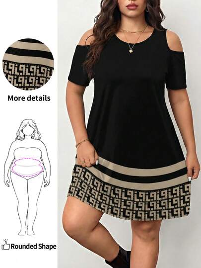 Enliva 大码休闲简约度假花卉印花图案宽松圆领短袖大码连衣裙，适合夏季