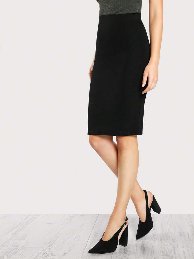 Women's Black Basic Skirt, Suitable For Urban Commute, Business Casual, Office Wear, Elegant Women's Formal Attire For Autumn