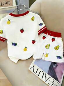 Resyla Women's Casual Fruit Print T-Shirt And Shorts 2 Pieces Set, Summer - Multicolor - View 2