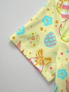 PopScrub 女士护士制服上衣，领结设计，条纹、波点和花卉卡通印花，V领短袖，时尚工作服，适合复活节和日常穿着。 - 彩色 - 查看 7