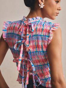 Poéselle 女士度假条纹荷叶边下摆休闲衬衫 - 彩色 - 查看 9