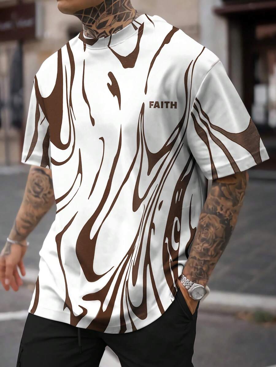 Manfinity Roughcore Men's Casual All-Over Print Round Neck Short Sleeve T-Shirt, Summer - Multicolor - View 1