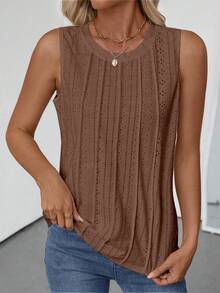 EMERY ROSE 女士圆领无袖纹理休闲背心，春夏时尚 - 摩卡棕 - 查看 3