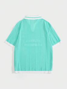 Manfinity LEGND Suéter de punto casual con estampado de letras para hombres, verano - verde menta - Ver 2