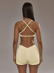 Sports Set: Sports Bra With A Racerback And Leggings With A Ruched Back. Autumn And Winter Activewear Set For Padel, Gym, Training. - Yellow - View 4
