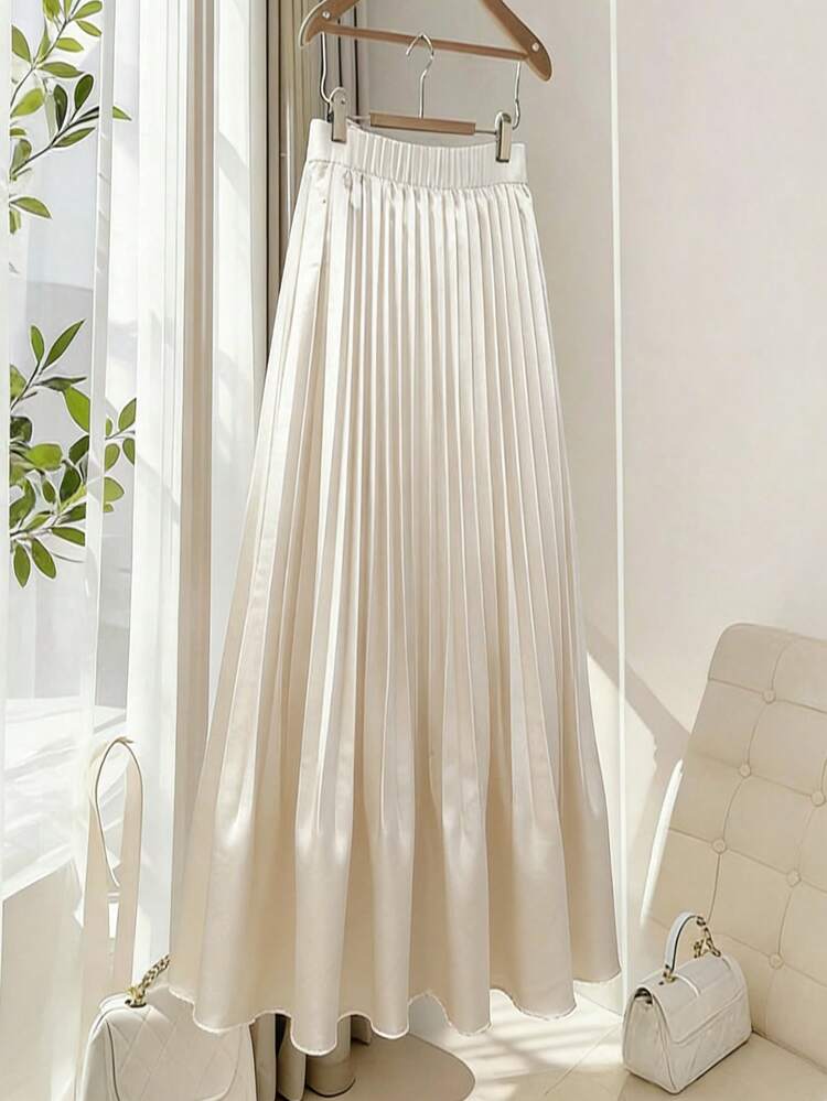 Women's Elegant Solid Color Pleated Skirt, Spring/Summer,Wedding Guest Skirt Women