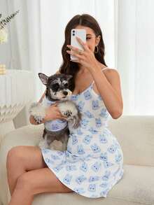 PETSIN 1 pieza Chaleco para mascota con estampado azul y blanco de conejo lindo - Multicolor - Ver 7