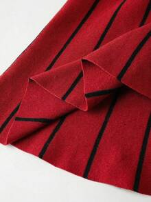 Franclia 女士条纹吊带优雅束腰针织连衣裙，适合派对和旅行穿着。 - 酒紅色 - 查看 8