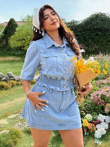 Breezaya Plus Size Women's Denim Jacket, Light Blue Denim Short Sleeve  Jackets  Summer - Light Wash - View 4