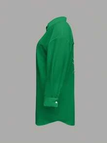 EMERY ROSE 2025 Plus Size Women Sequin Embellished Casual Shirt Dress Fall - Green - View 5