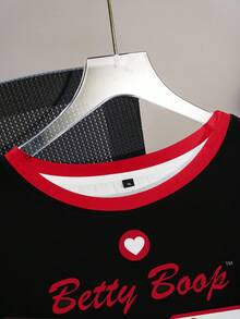 Betty Boop x SHEIN 大码女式圆领卡通字母印花休闲百搭日常短袖T恤 - 白色 - 查看 3