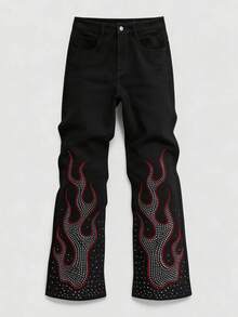 AXEPEAK Men's Washed Rhinestone Embellished Fashion Pants - Black - View 1