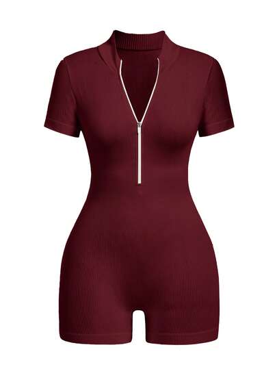 Dewbera Women's Solid Color Stand Collar Casual Everyday Activewear Romper Women Clothes Bodysuits For Women Quick Ship Items All In One Suit For Women Quick Ship Items For Women Clothes Tummy Control Romper Rompers For Women Summer