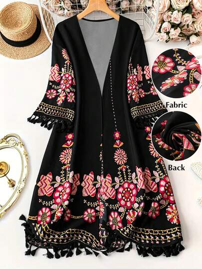 EMERY ROSE Plus Size Elegant Vacation Printed Jacket