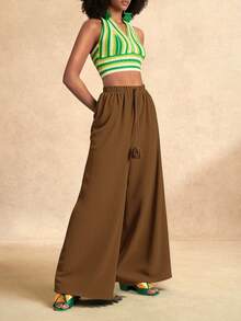 Zivah 女士全长几何图案绿色休闲度假阔腿裤 - 鏽棕色 - 查看 4