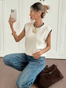 Siren Gaze 休闲简约复古优雅通勤百搭保暖贝壳刺绣细节设计，沙滩/度假装扮，女士夏季毛衣 - 彩色 - 查看 6