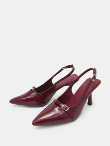 女士尖头小猫跟一脚蹬凉鞋 - 酒紅色 - 查看 5