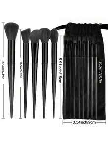 13Pcs Makeup Brush Set With 1 Puff & 1 Sponge - Foundation Eyeshadow Concealer Blush Powder Brushes, Full Beauty Tool Kit For Women - Black - View 7