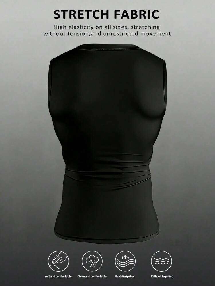 Manfinity Sport Corelite Men's Casual Wing Print Round Neck Sports Tank Top, Summer - Black - View 2