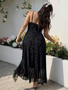 SHEIN EZwear Plus Size Women Lace Spaghetti Strap Dress,Black Summer Glam Night Out Club Elegant Hollow Out Slip Dress,Chic Y2k Casual Party Wedding Graduation - Black - View 2