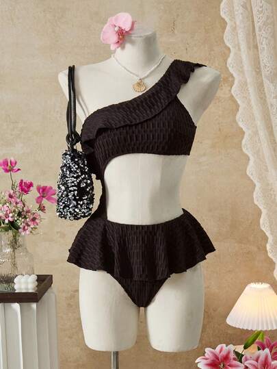 Bellisia 女士荷叶边露肩连体连衣裙，甜美可爱复古休闲沙滩度假风