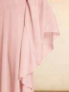 Vesra Áo choàng rộng màu đỏ tía, cổ áo, tay bồng xếp nếp. - Hồng - Xem 3