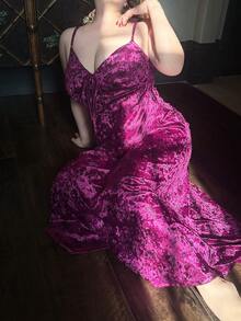 Dazy Plus Flocked Floral Bodycon Sexy Long Sleeve Maxi Nightgown, Plus Size Women Spring/Summer Sleepwear - Hot Pink - View 6