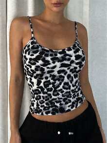 DAZY 女士修身豹纹露背性感休闲吊带背心 - 灰色 - 查看 3