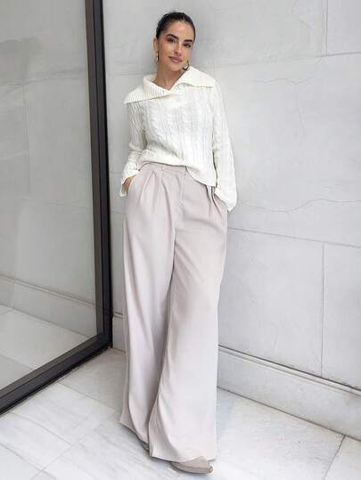 Marta Soriano 女士时尚宽松针织图案纽扣半开襟长袖毛衣，秋冬款