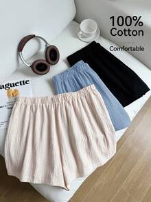 Comfortcana Bộ 3 chiếc quần short cỡ lớn, màu trơn, chất liệu vải lanh, thoải mái, thích hợp cho mùa xuân và mùa hè. - Nhiều màu - Xem 1
