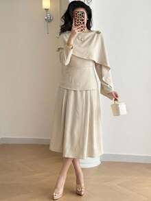 Modelyn Women's Solid Color Hooded Midi Dress - Khaki - View 3