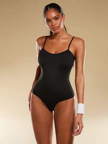Normani Women's Black Summer Basic Casual Everyday Bodysuit,Tummy Control Shapewear,Compression Quick Drying Dirt-Proof Seamless Spaghetti Strap Body Shaper - Black - View 8