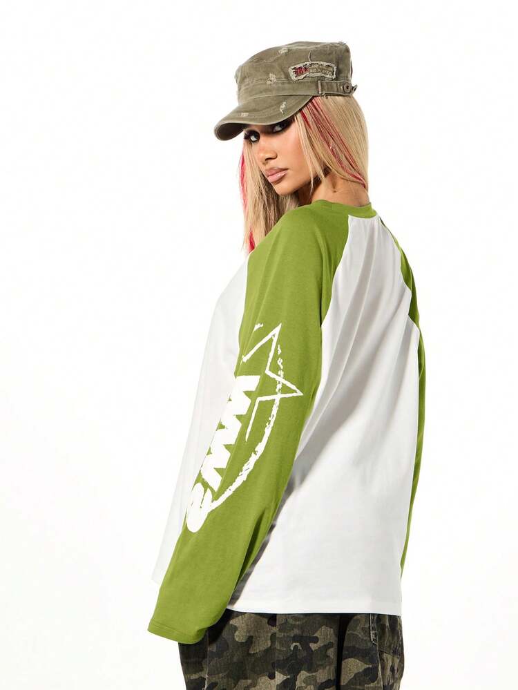 SUMWON Raglan Graphic Print Long Sleeve Tee