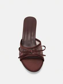 咖啡棕色豹纹露趾高跟凉鞋，透气网眼夏季新品，百搭简约细高跟女式凉鞋 - 咖啡棕 - 查看 6