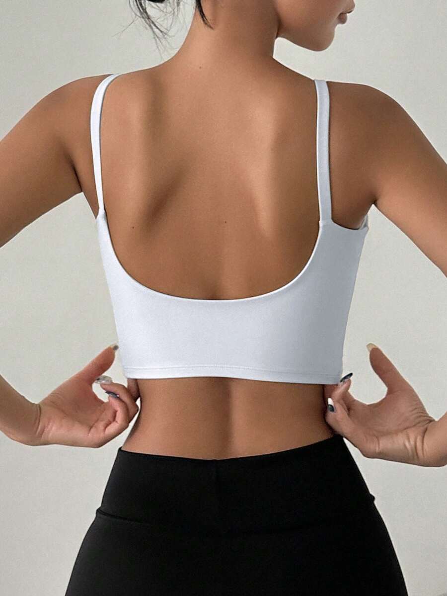 DAZY Solid Backless Sports Bra - White - View 1