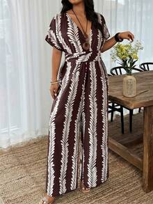 Weeklong Jumpsuit Wanita Leher V dengan Motif Simpul Putar, Jumpsuit Kasual untuk Liburan & Sehari-hari, Musim Semi/Panas - MultiWarna - View 4