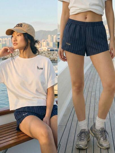 Fluxe Women's Elastic Waist Striped Loose Casual Shorts