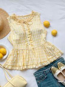 Comfortcana Women's Casual Plaid Sleeveless Shirt - Yellow - View 1