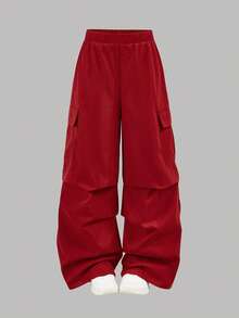 SHEIN 少女休闲街头风圆领可爱印花T恤和裤子套装，红色 - 紅色 - 查看 11