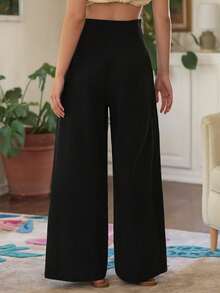 Freevana Quần ống rộng cạp cao chất liệu 100% cotton dành cho nữ, kiểu dáng tối giản, thường ngày, có họa tiết. - màu đen - Xem 2