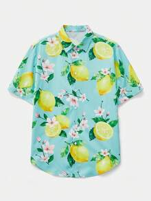 SWAVVY Men's Digital Placement Print Short Sleeve Shirt, Spring/Summer - Yellow - View 3