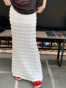 K-Vae Pleated Textured Korean Style Skirt - White - View 5
