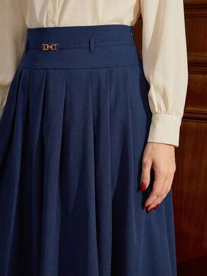 Modelyn Plus Size Women Solid Color High Waist Elegant Pleated Skirt