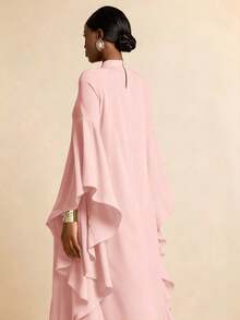 Vesra Áo choàng rộng màu đỏ tía, cổ áo, tay bồng xếp nếp. - Hồng - Xem 2