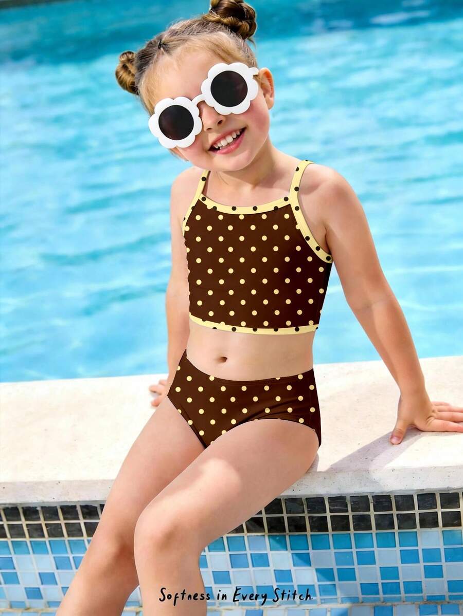 SHEIN 女童休闲修身吊带背心和三角比基尼泳衣套装，适合夏季穿着 - 彩色 - 查看 1