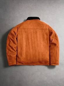 PAVTROS Áo khoác nam cổ bẻ lót giữ nhiệt màu đen, kiểu dáng thường ngày, in logo nhỏ, phong cách đường phố retro, thích hợp cho mùa thu/đông. - màu nâu - Xem 2