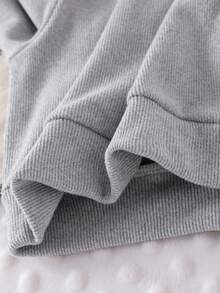 SHEIN 2 pièces Ensemble de veste longue à manches longues côtelée avec décor floral et pantalon de couleur unie pour tout-petites filles, tenue de détente casual pour le printemps et l'automne - Gris - Voir 4